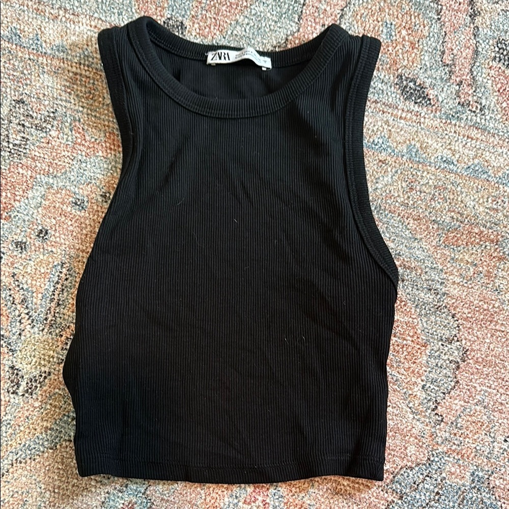 Zara Black Fitted Sleeveless Tank Top